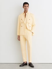 Reiss Buttermilk Yellow Honey Cotton Double-Breasted Classic-Fit Blazer - Image 3 of 7