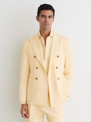 Reiss Buttermilk Yellow Honey Cotton Double-Breasted Classic-Fit Blazer - Image 4 of 7