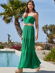 Sosandar Green Tiered Hem Jersey Bandeau Maxi Dress - Image 5 of 5