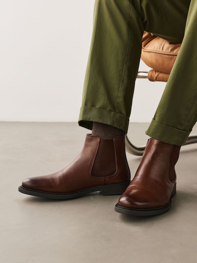 Tan Brown Smart Leather Chelsea Boots - Image 1 of 2 Tan Brown Smart Leather Chelsea Boots - Image 1 of 2