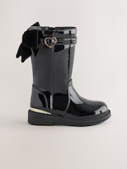 Black Patent Bow Detail Tall Boots - Image 2 of 5
