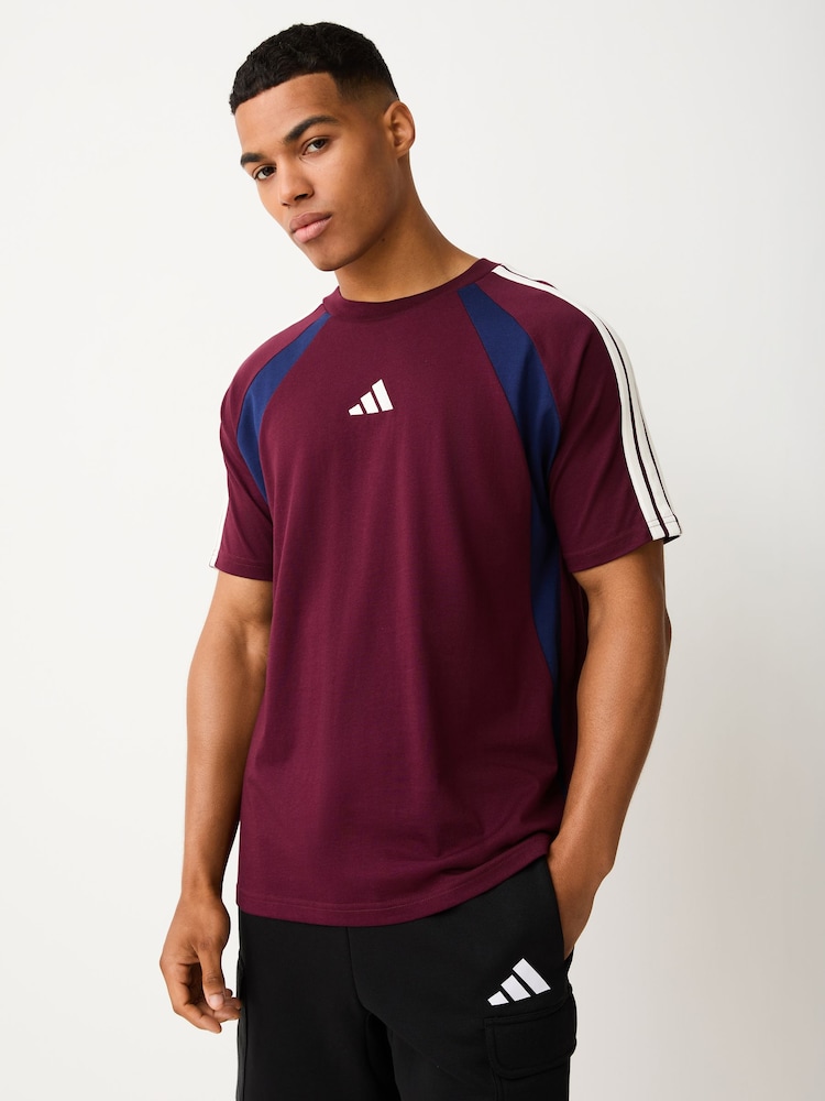 adidas Burgundy Seasonal Essentials Colorblock T-Shirt - Image 1 of 4