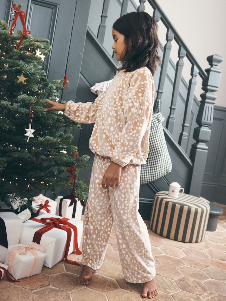 Neutral Deer Print Fleece Cosy Pyjamas (3-16yrs) - Image 2 of 4 Neutral Deer Print Fleece Cosy Pyjamas (3-16yrs) - Image 2 of 4