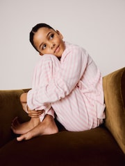 Pink/White Stripe Cosy Fleece Button Through Pyjamas (2-16yrs) - Image 2 of 8