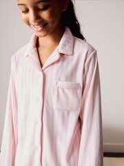 Pink/White Stripe Cosy Fleece Button Through Pyjamas (2-16yrs) - Image 4 of 8