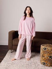 Ecru/Pink Bow - Fleece Cosy Pyjamas (3-16yrs) - Image 1 de 8
