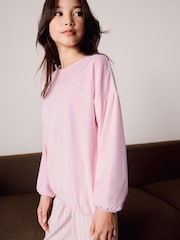 Ecru/Pink Bow - Fleece Cosy Pyjamas (3-16yrs) - Image 4 de 8