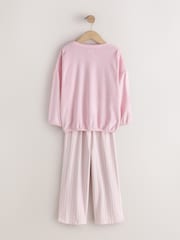 Ecru/Pink Bow - Fleece Cosy Pyjamas (3-16yrs) - Image 6 de 8