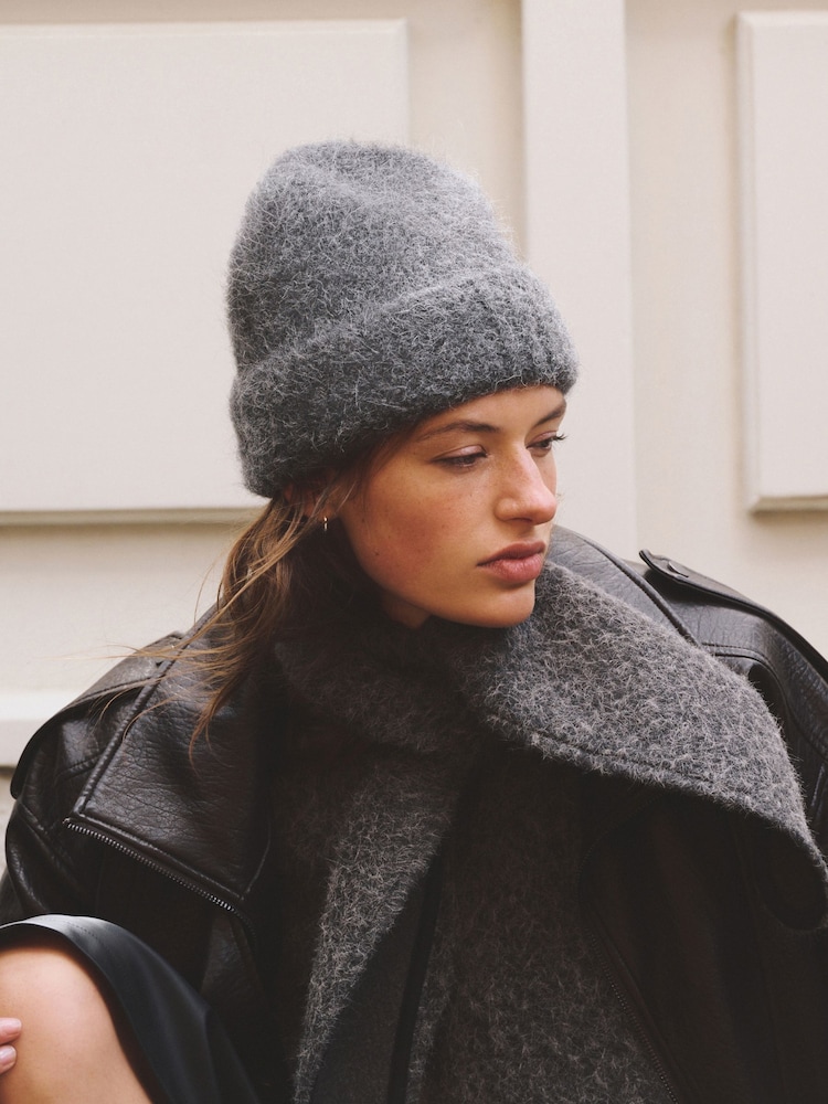 Charcoal Grey Ribbed Beanie Hat - Image 1 of 5 Charcoal Grey Ribbed Beanie Hat - Image 1 of 5