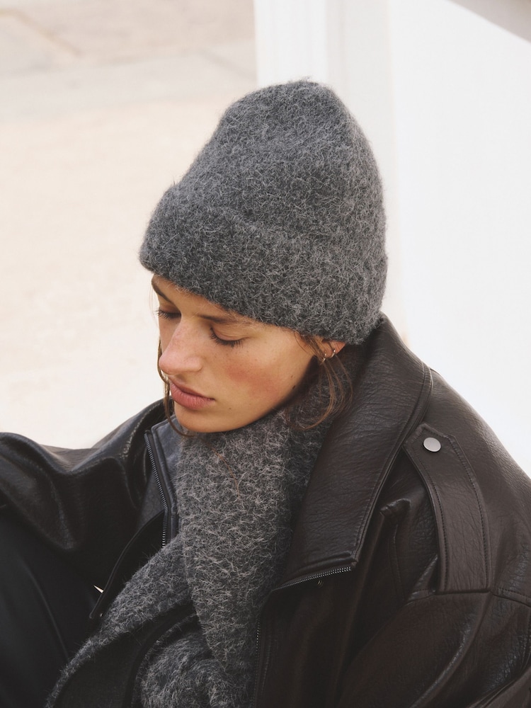 Charcoal Grey Ribbed Beanie Hat - Image 2 of 5 Charcoal Grey Ribbed Beanie Hat - Image 2 of 5