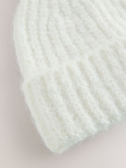 Cream Ribbed Beanie Hat - Image 5 of 6