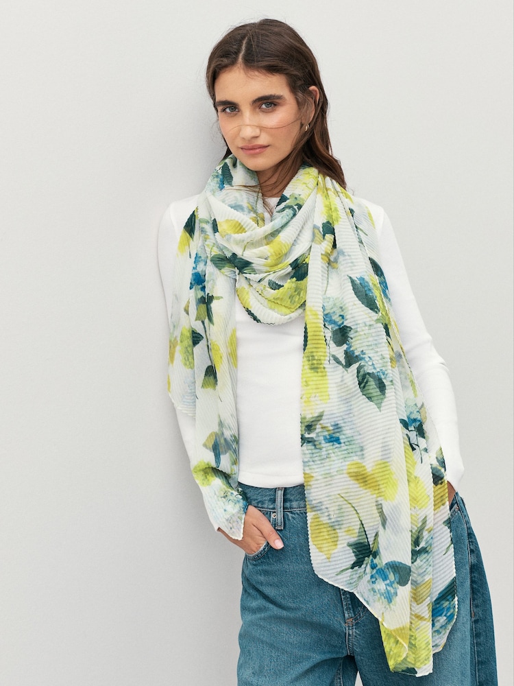 Blue/Yellow Floral Plisse Lightweight Scarf - Image 1 of 6