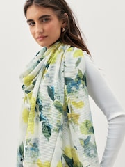 Blue/Yellow Floral Plisse Lightweight Scarf - Image 2 of 6