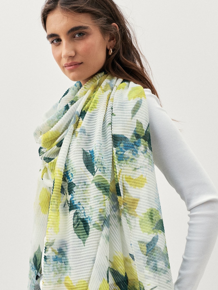 Blue/Yellow Floral Plisse Lightweight Scarf - Image 2 of 6