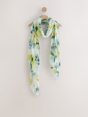 Blue/Yellow Floral Plisse Lightweight Scarf - Image 4 of 6