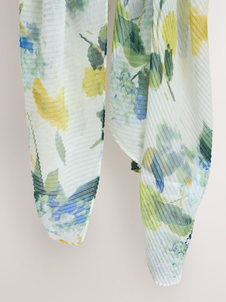 Blue/Yellow Floral Plisse Lightweight Scarf - Image 6 of 6