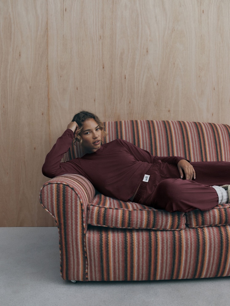 self. Washed Berry Soft Touch Long Sleeve Pyjamas - Image 1 of 4 self. Washed Berry Soft Touch Long Sleeve Pyjamas - Image 1 of 4