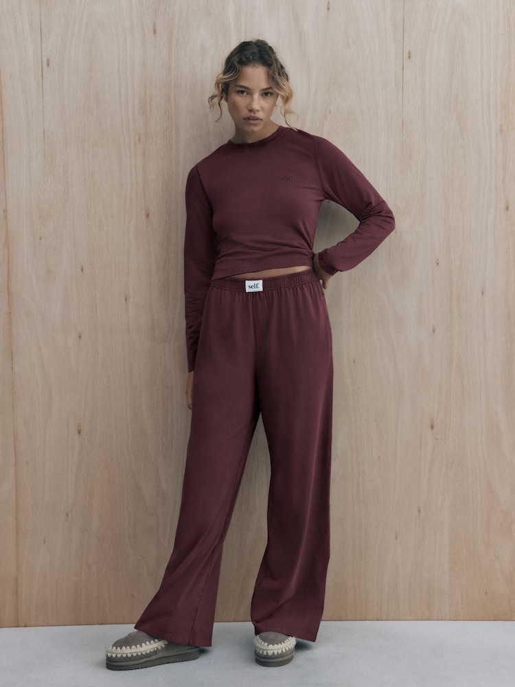 self. Washed Berry Soft Touch Long Sleeve Pyjamas - Image 2 of 4 self. Washed Berry Soft Touch Long Sleeve Pyjamas - Image 2 of 4