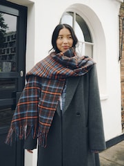 Brown/Blue Check Print - Ortaçəkili Scarf - 10şəkildən 1 şəkil