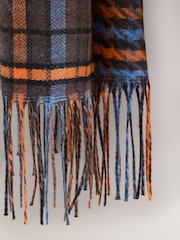 Brown/Blue Check Print - Ortaçəkili Scarf - 10şəkildən 10 şəkil
