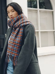 Brown/Blue Check Print - Ortaçəkili Scarf - 10şəkildən 4 şəkil