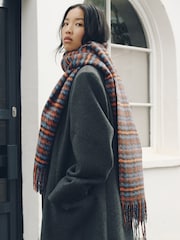 Brown/Blue Check Print - Ortaçəkili Scarf - 10şəkildən 5 şəkil