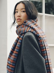 Brown/Blue Check Print - Ortaçəkili Scarf - 10şəkildən 6 şəkil