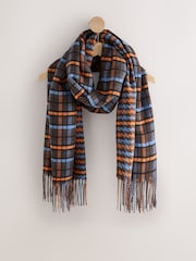 Brown/Blue Check Print - Ortaçəkili Scarf - 10şəkildən 8 şəkil