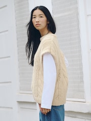 Ecru Cream Pointelle Cable Knitted Tank - Image 2 of 7