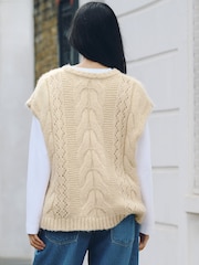 Ecru Cream Pointelle Cable Knitted Tank - Image 3 of 7