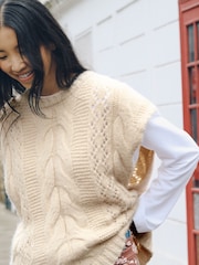 Ecru Cream Pointelle Cable Knitted Tank - Image 4 of 7