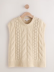 Ecru Cream Pointelle Cable Knitted Tank - Image 5 of 7