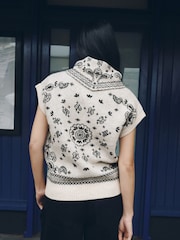 Monochrome Bandana Print Tie Neck Knitted Tank Top - Image 3 of 8