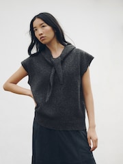 Charcoal Grey Tie Neck Knitted Tank Top - Image 1 of 8