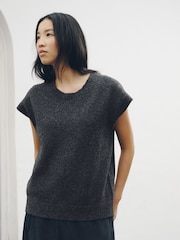 Charcoal Grey Tie Neck Knitted Tank Top - Image 2 of 8