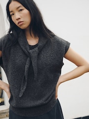 Charcoal Grey Tie Neck Knitted Tank Top - Image 3 of 8