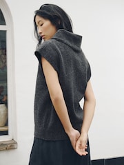 Charcoal Grey Tie Neck Knitted Tank Top - Image 4 of 8