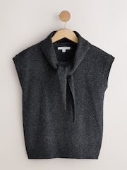 Charcoal Grey Tie Neck Knitted Tank Top - Image 6 of 8