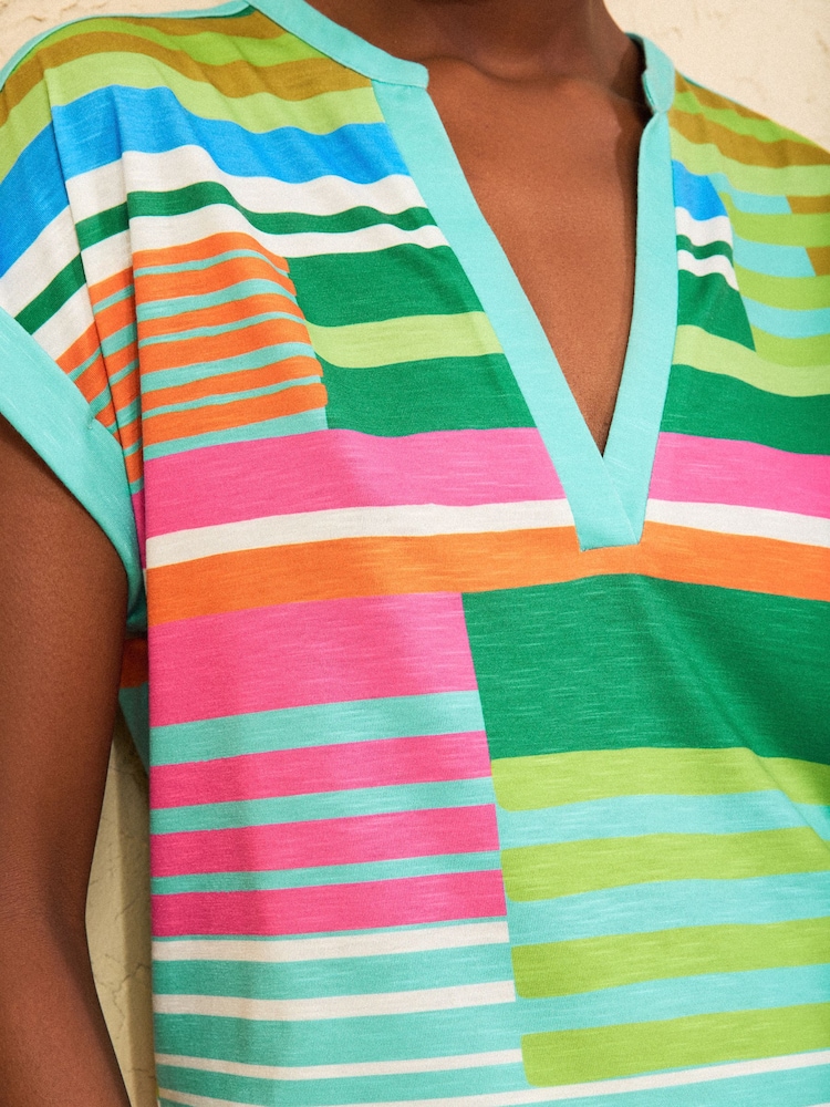 Love & Roses Green Spliced Stripe Petite Notch Neck Jersey T-Shirt - Image 4 of 4