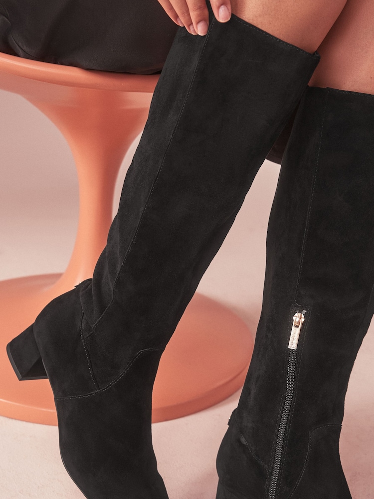 B by Ted Baker Black Leather Sock Knee High Boots - Image 2 of 7