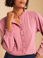 Love & Roses Rose Pink Petite 3/4 Sleeve Broderie Top - Image 2 of 4
