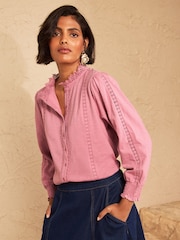 Love & Roses Rose Pink Petite 3/4 Sleeve Broderie Top - Image 4 of 4