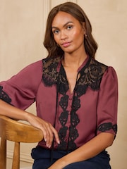 Love & Roses Satin Lace Insert Tea Top - Imagen 1 de 4