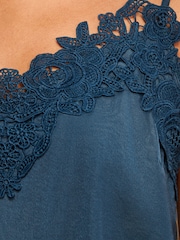 Love & Roses Navy Petite Lace Trim Satin V-Neck Camisole - Image 4 of 5