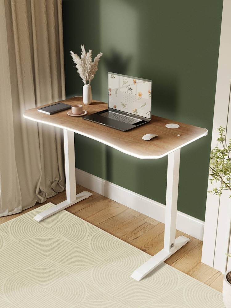 XR Living Oak White Office Desk with Wireless Charging and LED Lights - Image 1 of 6