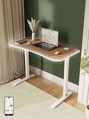 XR Living Oak White Office Desk with Wireless Charging and LED Lights - Image 2 of 6