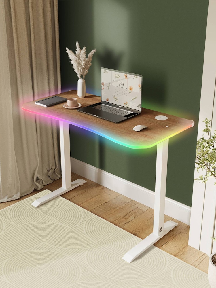 XR Living Oak White Office Desk with Wireless Charging and LED Lights - Image 6 of 6