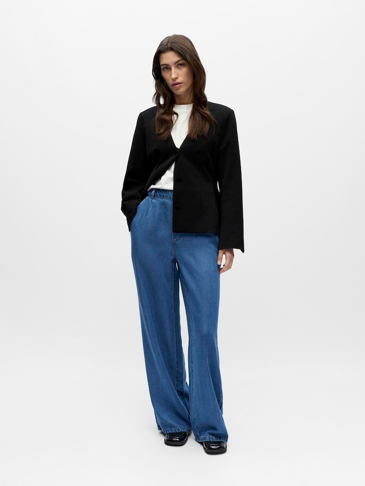 OBJECT Blue Lisa Wide Leg Mid Waist Trousers - Image 1 of 4