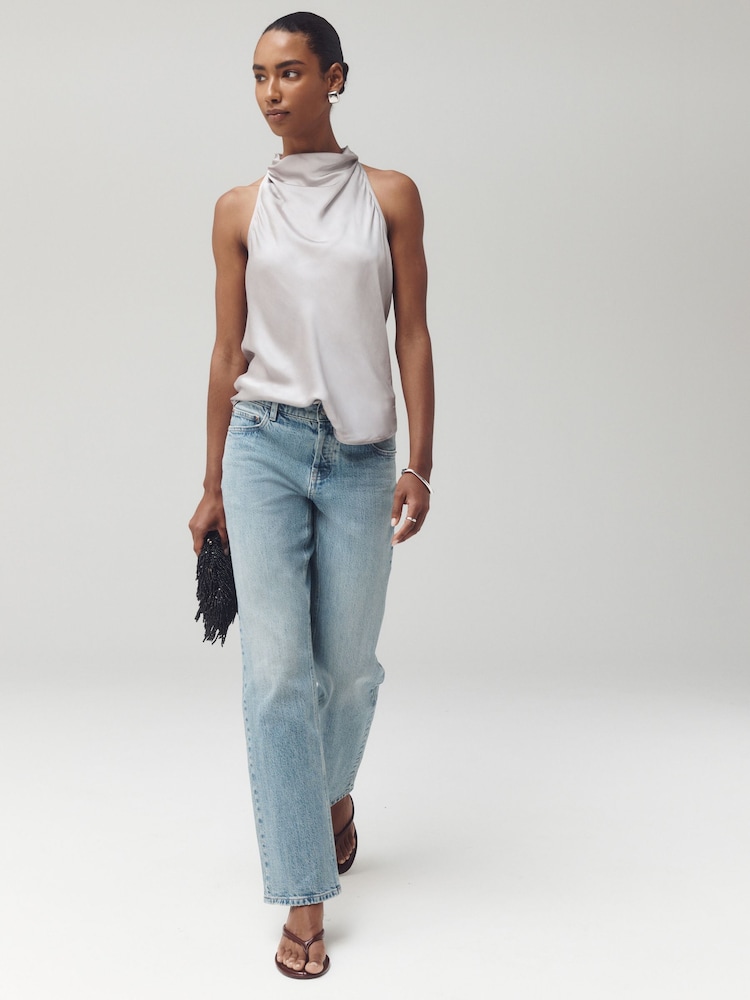 Mid Blue Straight Leg Mid Low Rise Jeans - Image 1 of 8 Mid Blue Straight Leg Mid Low Rise Jeans - Image 1 of 8