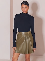 Lipsy Faux Leather Gold Trim Pleated Mini Skirt - Slika 1 od 5